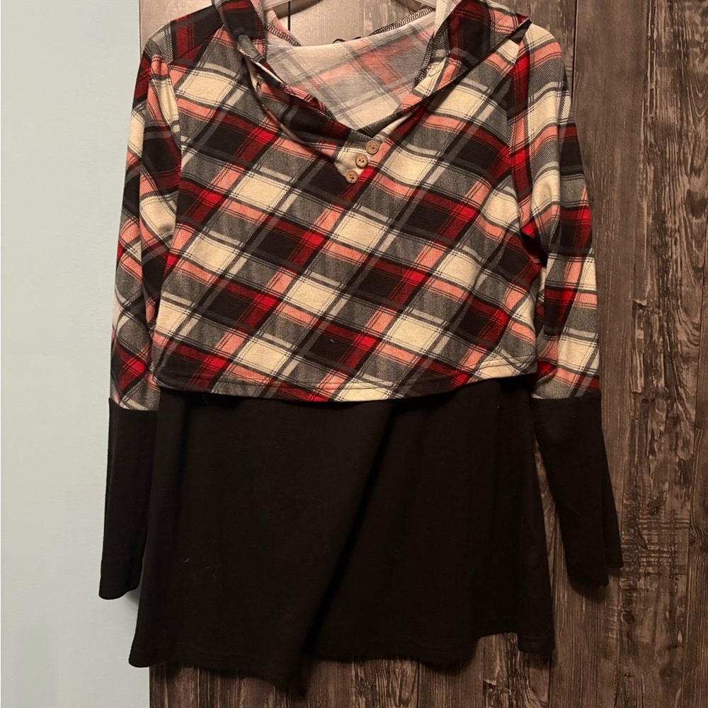 💥Buy 2 Get 1 Free💥 Quinee Plaid Hooded Long Sleeve Maternity/Nursing Top